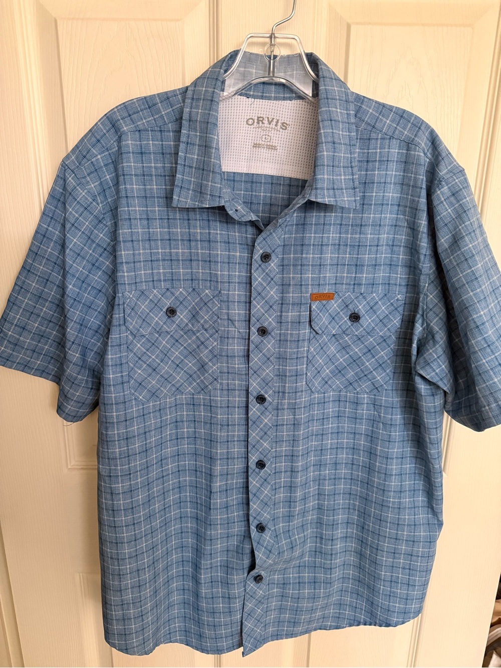 Orvis Blue Plaid Short Sleeve Button-Down Shirt